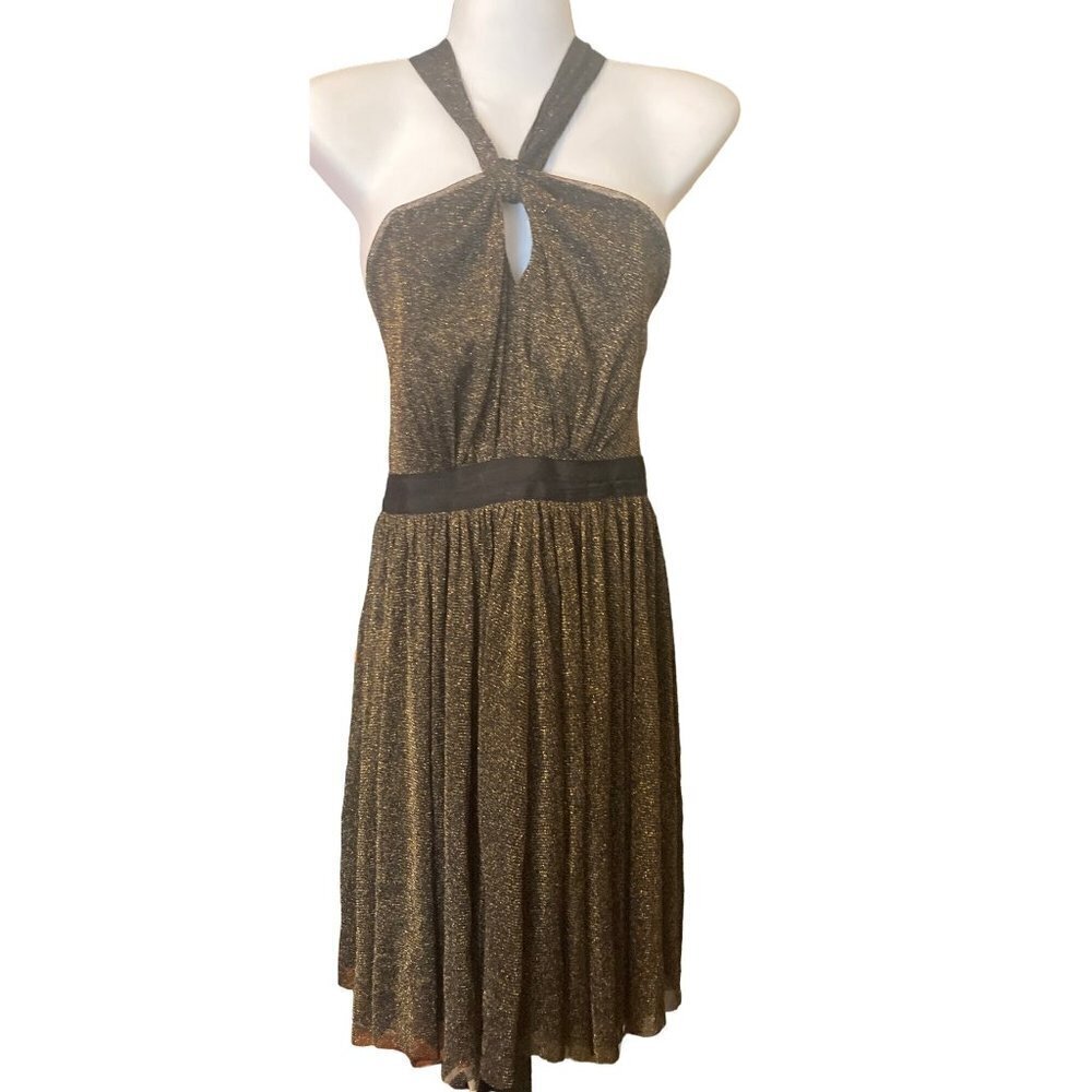 Collection Costa Blanca Dress Metallic Black Gold Sleeveless Lined Size Large